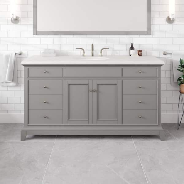 Eviva Elite Stamford 60 in. Single Sink Gray Bath Vanity with White Double-Ogee Carrara Quartz Top (Assembled)