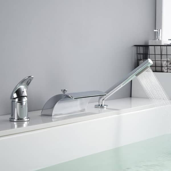 SUMERAIN Waterfall Single Handle Tub Deck Mount Roman Tub Faucet