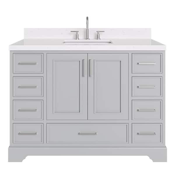 Stafford 48 in. W x 22 in. D x 36 in. H Single Sink Freestanding Bath Vanity in Gray with Carrara White Quartz Top