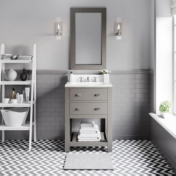24 in. W x 21.5 in. D x 34 in. H Vanity in Cashmere Grey with Marble Vanity Top in Carrara White