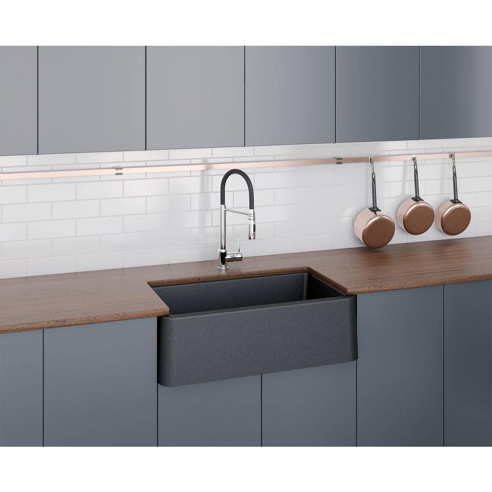 33" Black Metallic Granite Farmhouse Kitchen Sink