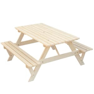 Natural Outdoor Wooden Patio Deck Garden 6-Person Picnic Table, for Backyard, Garden