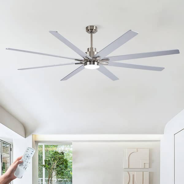 84 in.Nickel Standard Flush Mount Ceiling Fan with Plywood Reversible Blades, LED Light, 6-Speed DC Motor,Remote Control