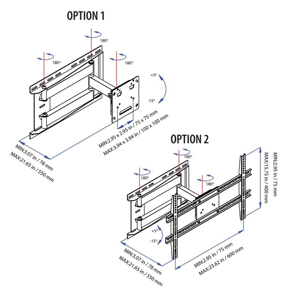 Black Steel Full Motion Wall Mount Kit for 37" to 64" TVs