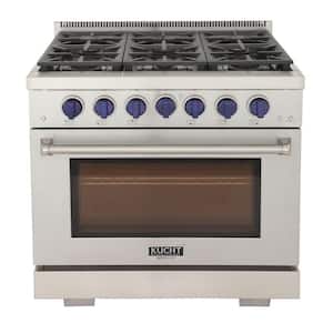 Pro-Style 36 in. 5.2 cu.ft. Natural Gas Range with 21K Power Burners, Convection Oven in Stainless Steel and Blue Knobs
