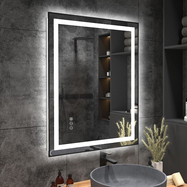 24 in. W x 36 in. H Rectangular Aluminum Front and Backlit LED Lighted Framed Tempered Glass Vanity Wall Mounted Mirror