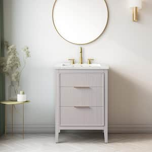 Emma 24 in. W Bath Vanity in Taupe with Engineered Stone Top in Arabescato with White Sink