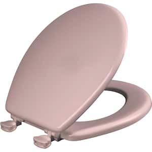 Round Enameled Wood Closed Front Toilet Seat in Pink Removes for Easy Cleaning