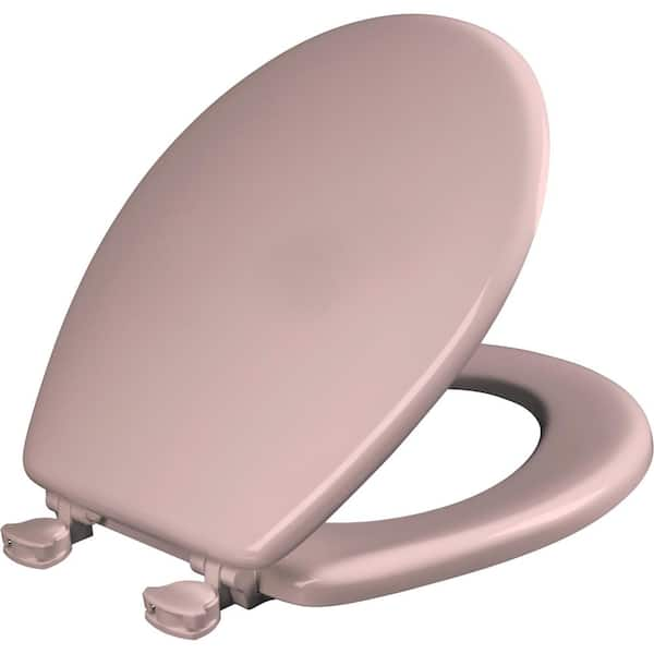 Round Enameled Wood Closed Front Toilet Seat in Pink Removes for Easy Cleaning