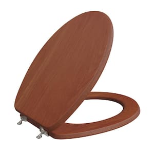 Decorative Wood Elongated Closed Front Toilet Seat with Cover and Brushed Nickel Hinge in Cherry