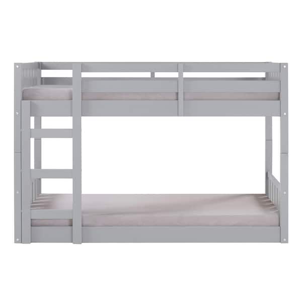 Grey Solid Wood Modern Twin Bunk Bed, Baldwin Blue Twin Over Full L Shaped Bunk Beds With Storage