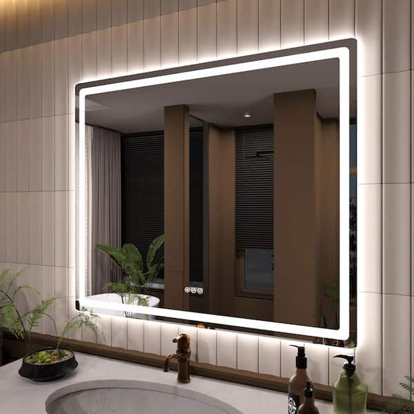 42 in. W x 36 in. H Round Corner Rectangular Frameless Wall Mount LED Single Bathroom Vanity Mirror in Polished Crystal