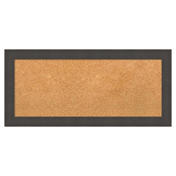 Amanti Art Blaine Light Pewter Narrow Natural Corkboard 34 in. x 16 in. Bulletin Board Memo Board