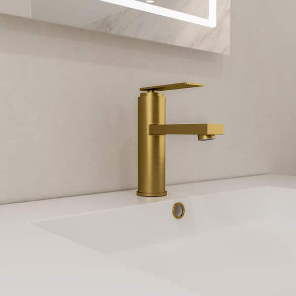 Single Handle Single Hole Bathroom Faucet with Valve in Brushed Gold (1-Pack)