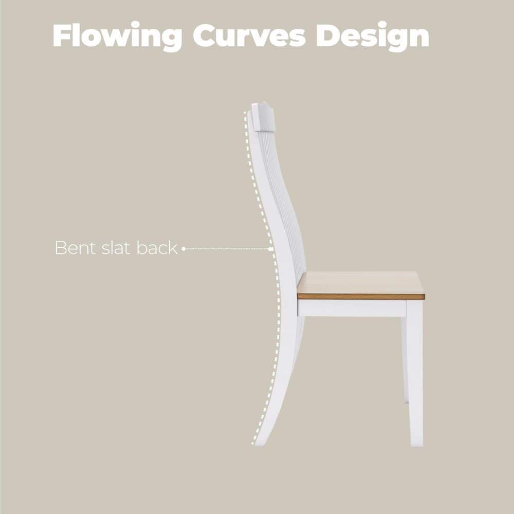 White and Natural Wood Slat-Back Dining Bench