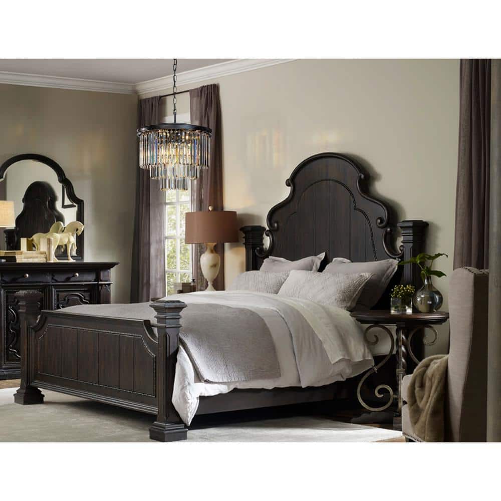 Matte Black 3-Tier Crystal Fringe Chandelier with 6 Lights