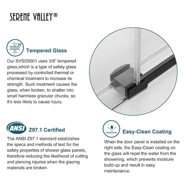 Serene Valley 72 x 74 inch Square Rail Frameless Sliding Shower Door, Chrome