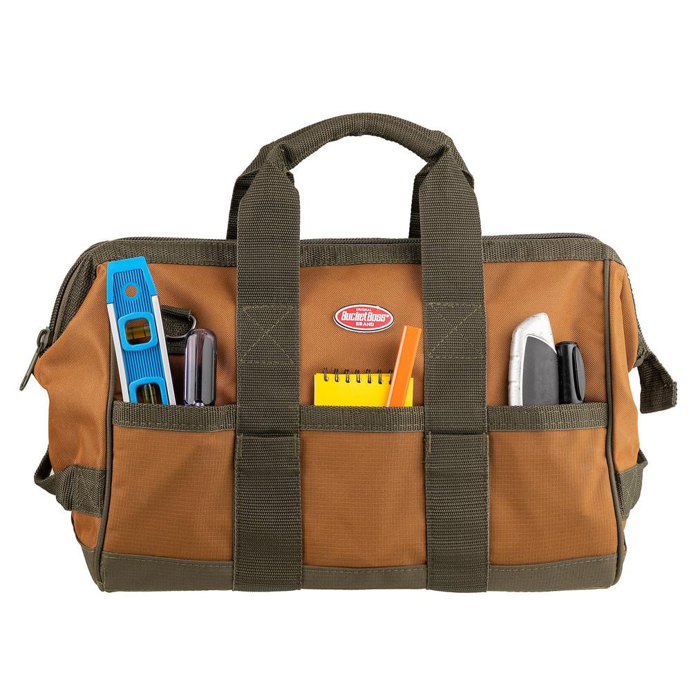 Brown and Green 16" Polyester Tool Bag with Pockets