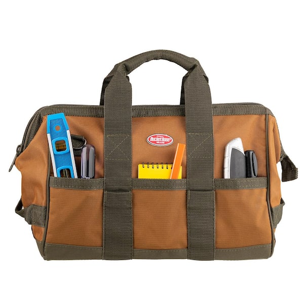 BUCKET BOSS Gatemouth 16 in. Tool Bag in Brown and Green with 16
