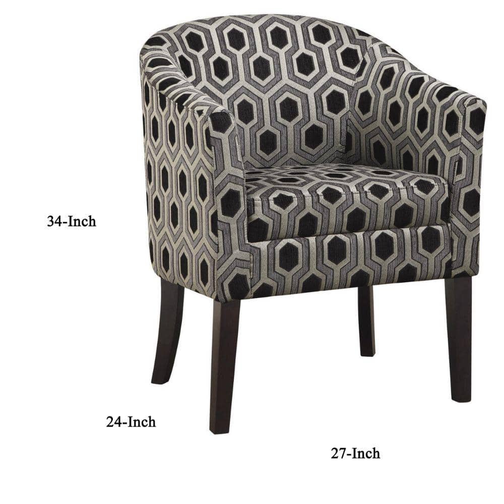 Benzara Art Deco Inspired Gray Barrel Accent Chair with Wood Legs