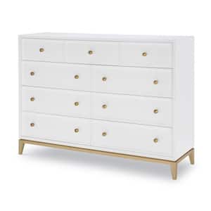 Chelsea 9-Drawer White Bureau with Gold Accents 44 in. H x 18 in. L x 60 in. W