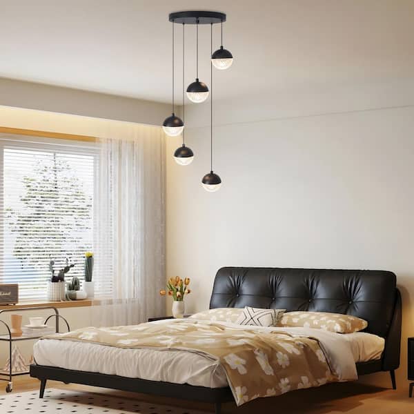 ADSENSTY 5-Light Black Integrated LED Modern Pendant Light for Dining Room
