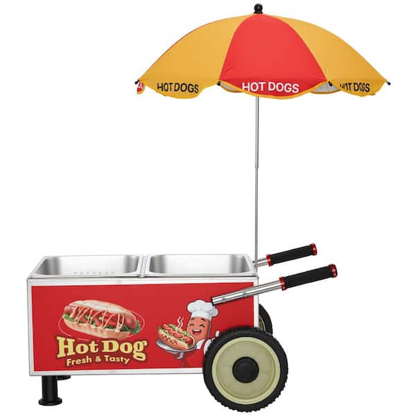 Hot Dog Steamer Cart, 1200-Watt Electric Stainless Steel Hot Dog Steam Machine, 86-203°F Temp Adjustable, Portable Cart