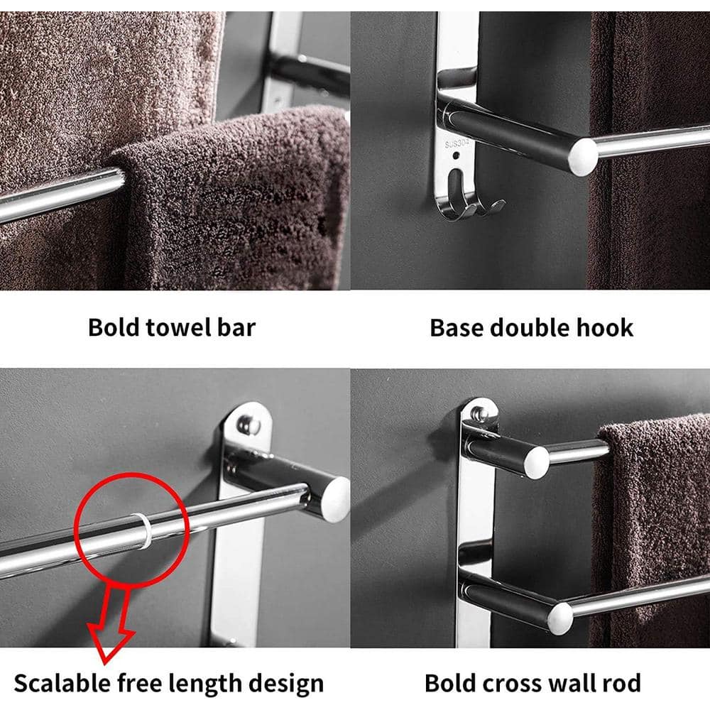 Adjustable Stainless Steel Triple Bar Wall Mounted Towel Rack