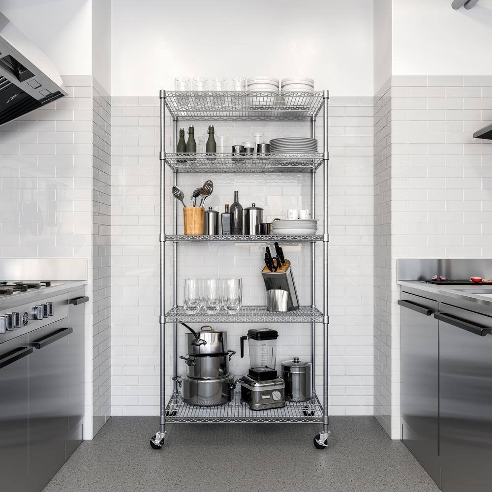 UltraDurable 5-Tier NSF-Certified Steel Wire Shelving with Wheels, 36" x 24"