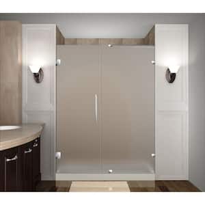Nautis 54 in. x 72 in. Completely Frameless Hinged Shower Door with Frosted Glass in Stainless Steel