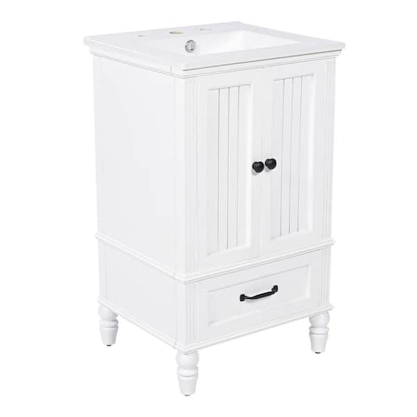 20 in. Single Sink Freestanding White Bath Vanity with White Ceramic Top Unassembled with Two Doors
