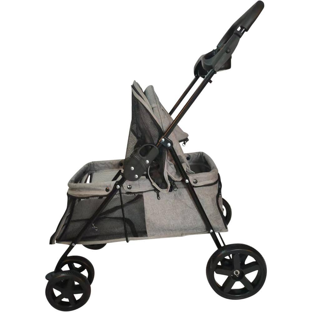 Foldable Gray Pet Stroller with Breathable Mesh for Small to Medium Dogs