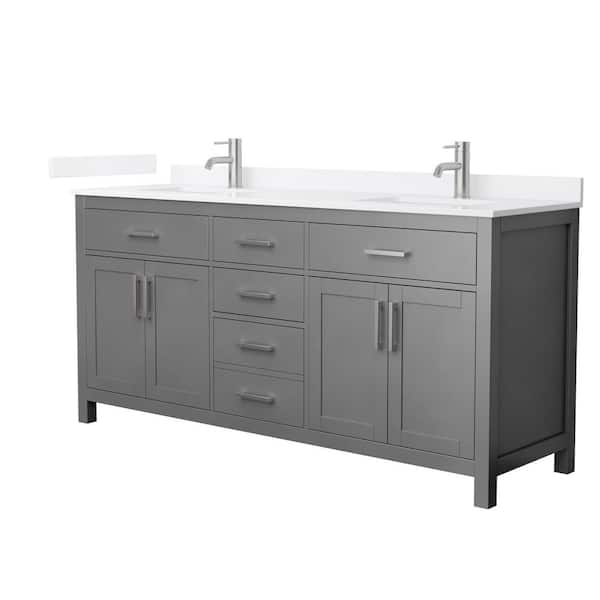 Wyndham Collection Beckett 72 in. Double Freestanding Dark Gray Bath Vanity with White Quartz Top (Assembled)