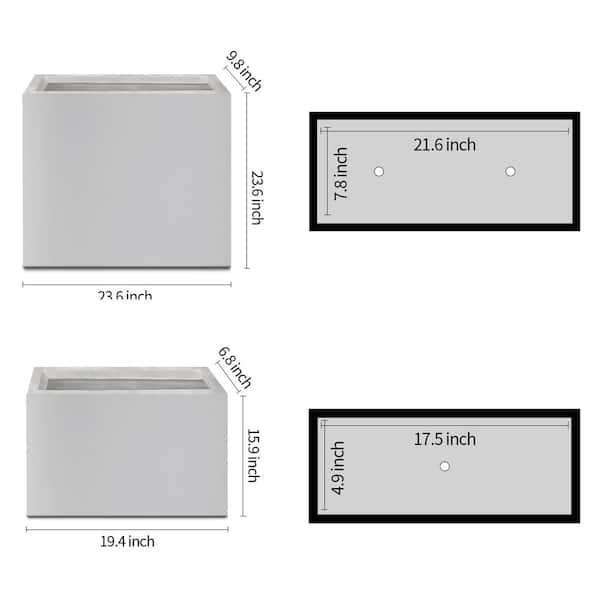 Kante 24 in. and 20 in. Long Rectangular Lightweight Pure White Concrete Metal Indoor Outdoor Planters (Set of 2)