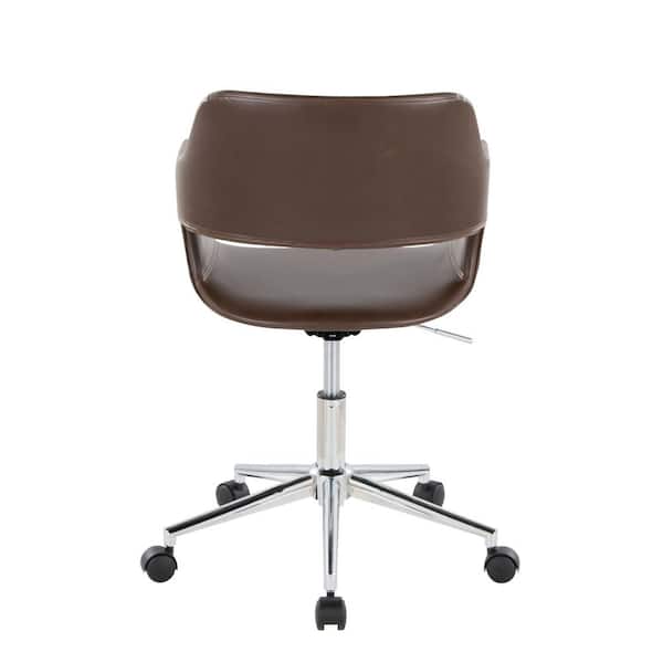 Contemporary Task Chair in Chrome Metal and Espresso Faux Leather
