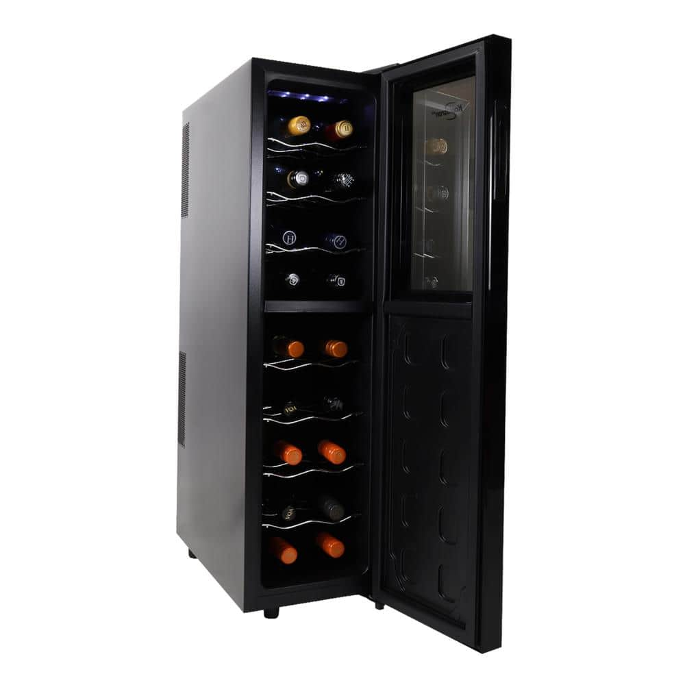 Koolatron 18 Bottle Slim Dual Zone Wine Cooler, Black, 1.9 cu. ft. (53L) Freestanding Wine Fridge