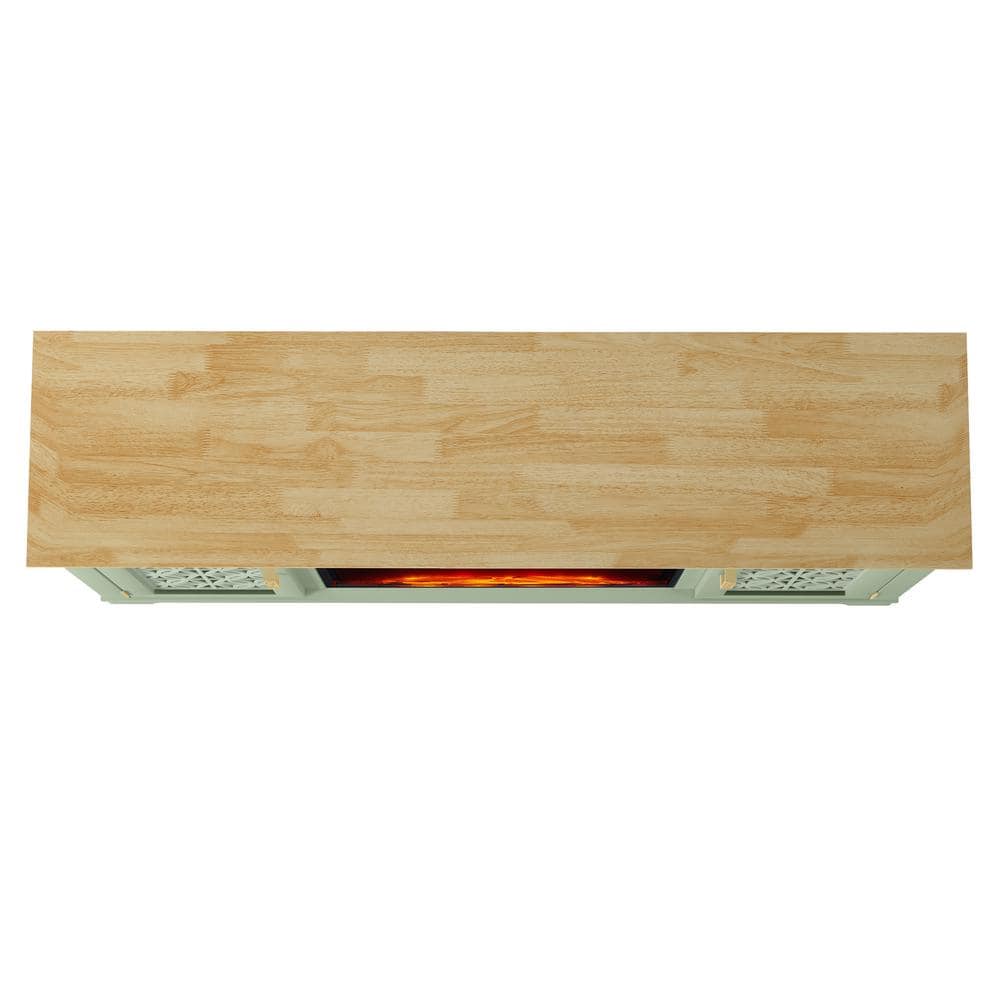 Green Farmhouse TV Stand with Electric Fireplace for 65" TVs