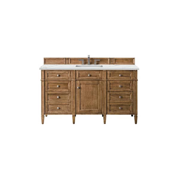 James Martin Vanities Brittany 60.0 in. W x 23.5 in. D x 34 in. H Bathroom Vanity in Saddle Brown with Ethereal Noctis Quartz Top