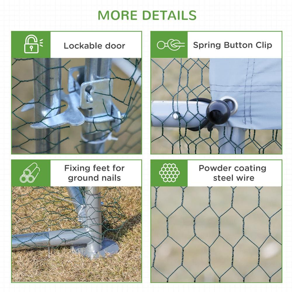 Large Galvanized Metal Chicken Coop with Weatherproof Cover