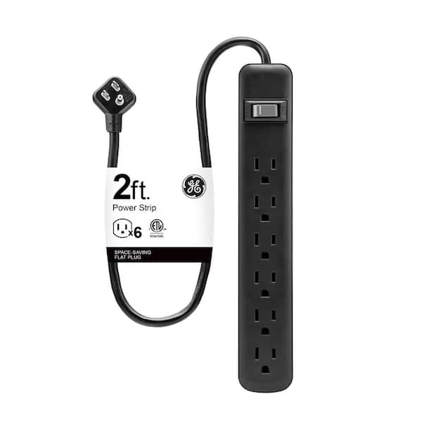 GE 6-Outlet Power Strip with Integrated Circuit Breaker and 2 ft. Extension Cord, Black