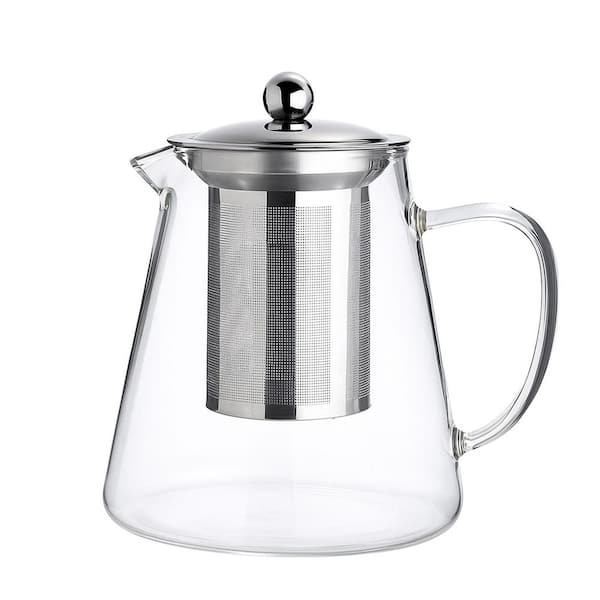 6-Cup Clear Mini Teapot Glass Stainless Steel Infuser Stovetop Microwave Safe Tea Kettle for Loose Leaf