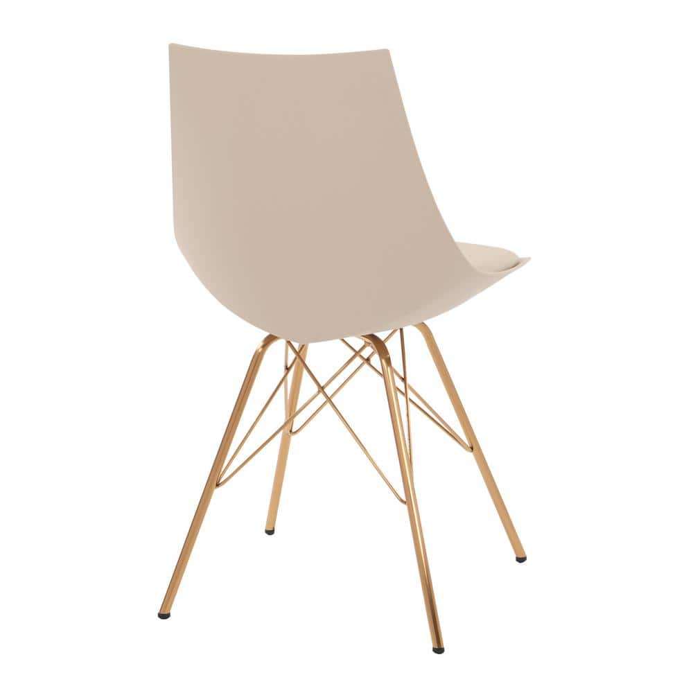 Chic Beige Faux Leather Side Chair with Gold Metal Base