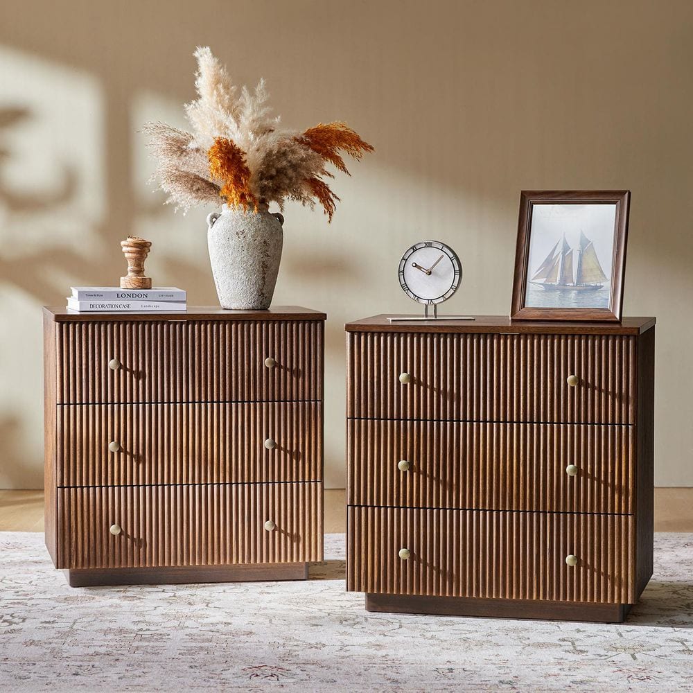 JAYDEN CREATION Lucas Walnut 3-Drawer Solid Wood Fully Assembled