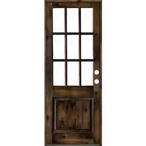 36 in. x 96 in. Knotty Alder 2-Panel Left-Hand/Inswing Clear Glass Black Stain Wood Prehung Front Door