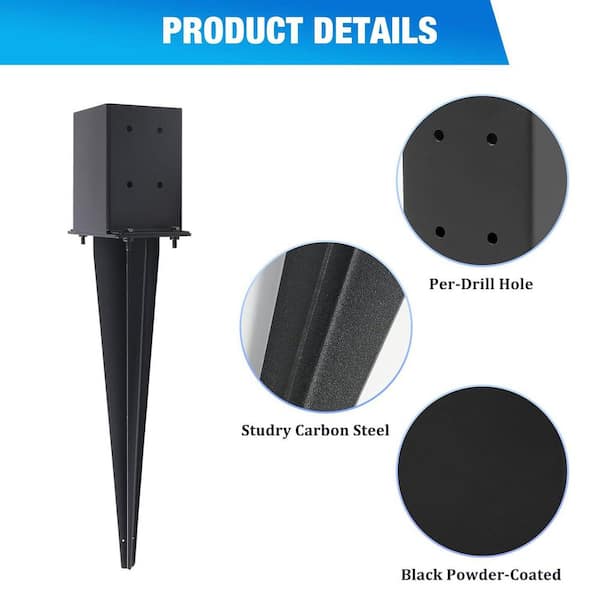 Afoxsos Carbon Steel Black Powder-Coated Sturdy Fence Post Anchor