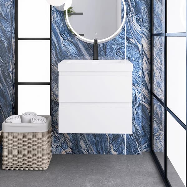Unbranded 24 in. W x 20 in. D x 22.5 in. H Single Sink Bathroom Vanity Side Cabinet in High Gloss White Cultured Marble Top