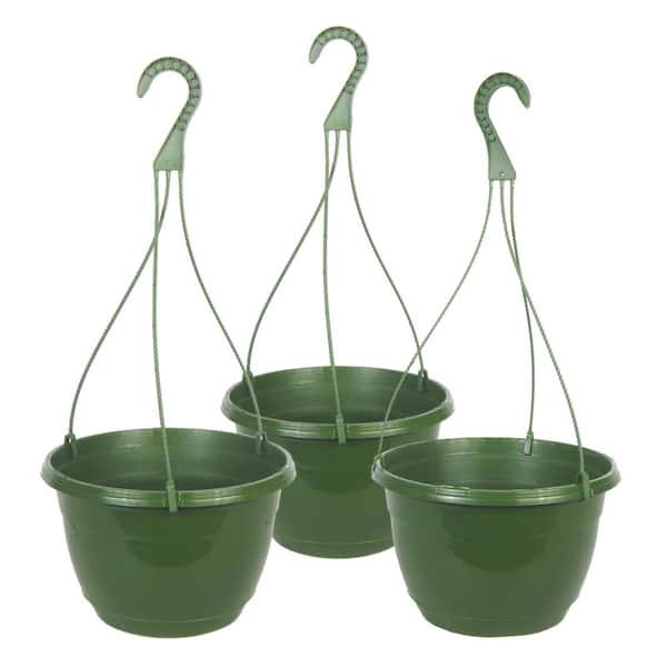 Medium 10.5 in. Green Plastic Round Indoor/outdoor Hanging Basket (3-Pack)