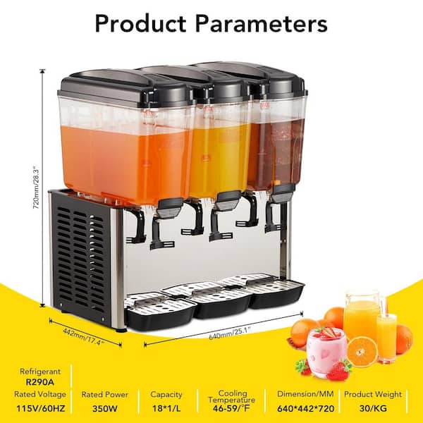 Garvee 115V Commercial Beverage Dispenser 14.2 Gal. 3-Tanks