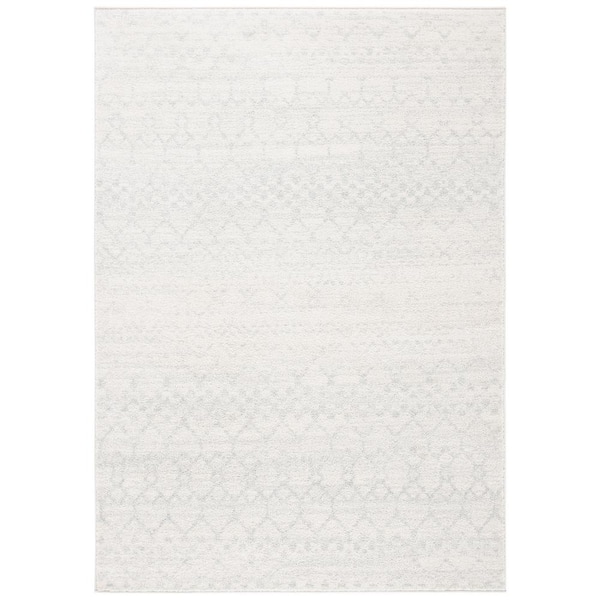 Tulum Ivory/Light Gray 8 ft. x 10 ft. Geometric Tribal Distressed Area Rug