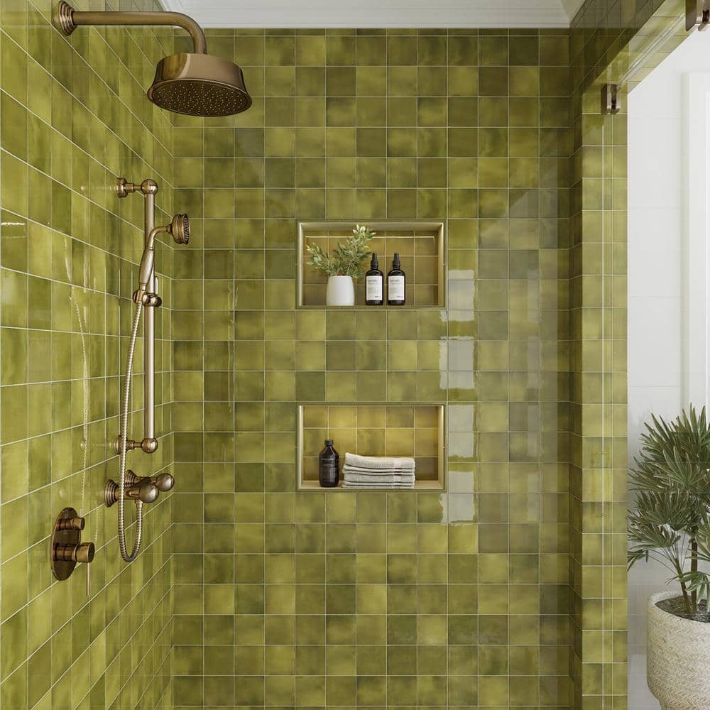 Olive Green Glossy Ceramic Square Wall and Floor Tile